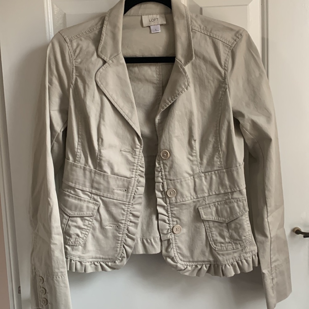 LOFT Cream Ruffle Blazer 2